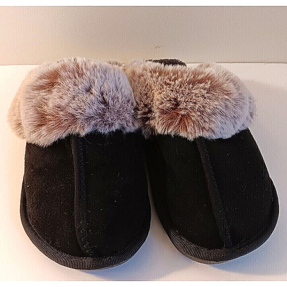Women's Besroad Size M Black w/Brown Faux Fur Slippers with Rubber Sole - Picture 2 of 7